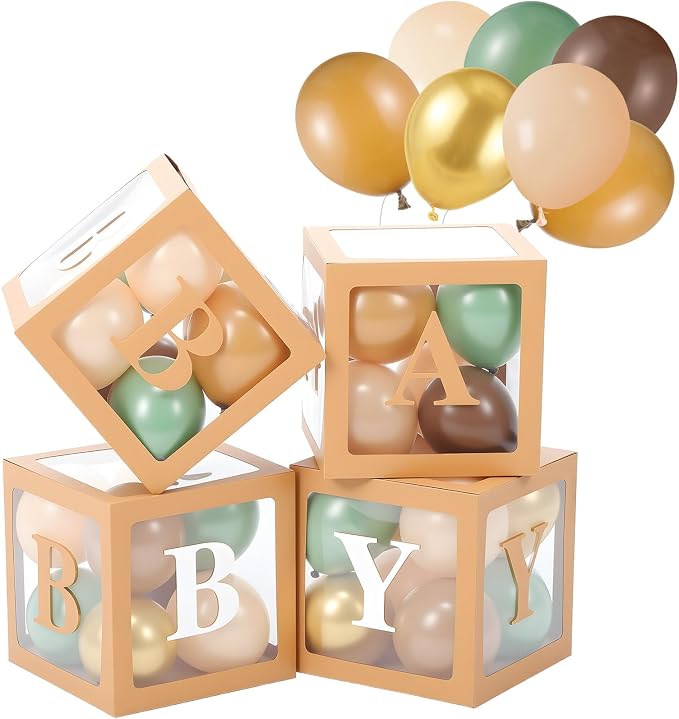 Zhanmai baby Boxes for Bear Baby Shower Decoration with 4 Letters 36 Balloons 4 Transparent Clear Balloon Box Blocks for Boy Girl Gender Reveal Party Favors (Multicolor)
