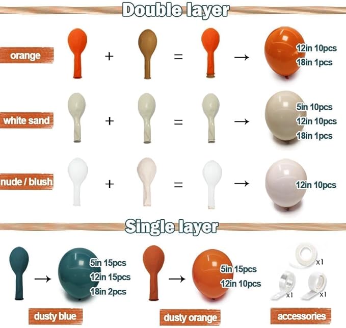 Dusty Blue Orange Balloon Arch Kit Double Stuffed Burnt Orange Blush White Sand Balloon Garland with Dark Teal Latex for Boho Baby Shower Birthday Bridal Wedding Party Decor