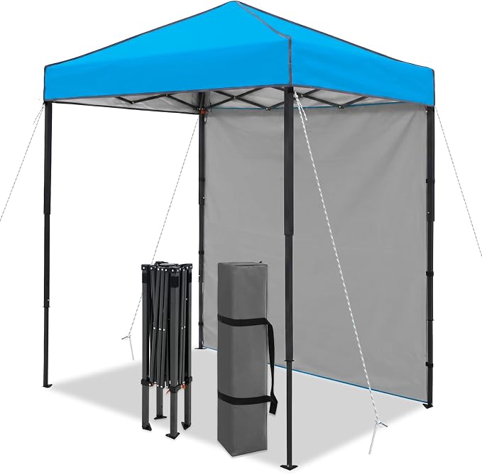 6x4 Pop Up Canopy Tent with One Wall Panel, Instant Portable Beach Canopy, Outdoor Tent with Carry Bag for Camping, Sports, Tailgating, Events, Light Blue