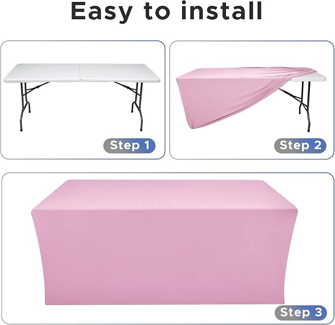 Nasitos Pink Rectangular Spandex Fitted Tablecloths, 2 Pack - 48 x 24 Inch - For 4 to 8 Foot Tables, Wrinkle & Stain Resistant, Modern & Elegant Design, Perfect for Parties, Trade Shows, Craft Shows