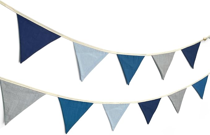 2 Sets of Blue Grey Nursery Garland 24Pcs Royal Fabric Linen Baby Banner Triangle Pennant Flags Streamers for Kids Boys Nautical Birthday Baby Shower Party Decorations Baby Bedroom Nursery Decor