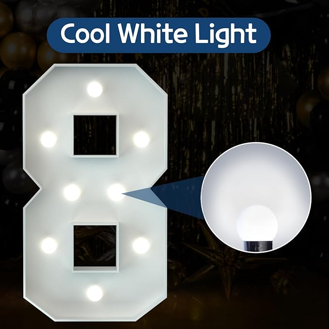 Marquee Numbers 3 Feet Tall Big Light Up Numbers 8th 18th 80th Happy Birthday Decorations White Anniversary Party Decor Large Cardboard Prop Backdrop Sign 8