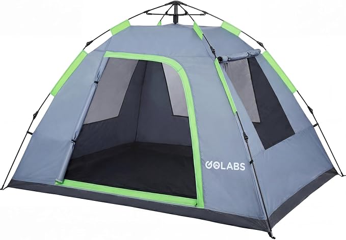 Golabs Pop Up Camping Tent for 2/3/4 Person, 1-Min Setup by Pre-Attached Pole, 4 Side Mesh& Door for View/Airflow, CT2 Instant Canopy Tent with PU1500mm Waterproof, for Outdoor/Camping/Music Festivals