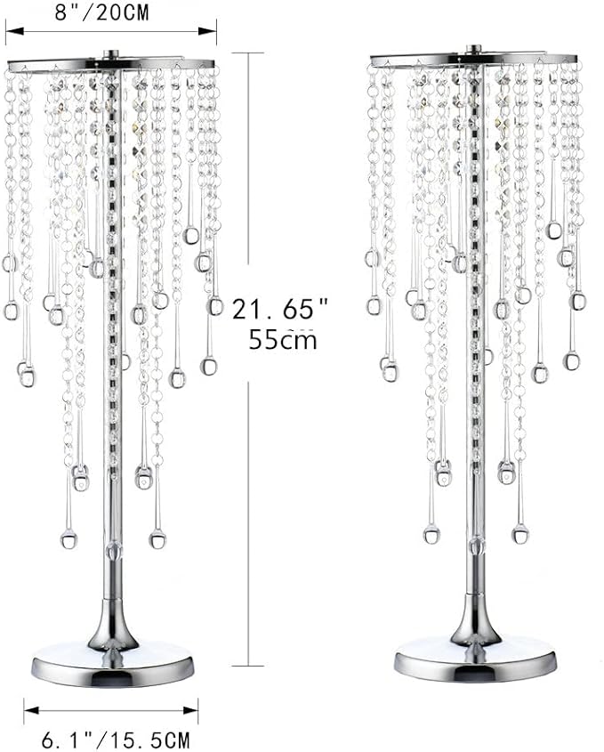 Bigsee 2 Pcs 21.65 inches Crystal Flower Stand Wedding Centerpieces for Tables, Tabletop Gold Metal Flower Arrangement Holder, Bulk Metal Vases for Reception Party Ceremony Decoration
