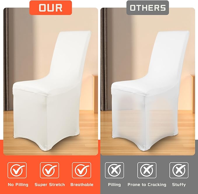 30 Pack White Stretch Chair Covers, Spandex Dining Chair Slipcovers, Wrinkle Resistant Reusable Covers for Wedding, Party, Banquet & Events
