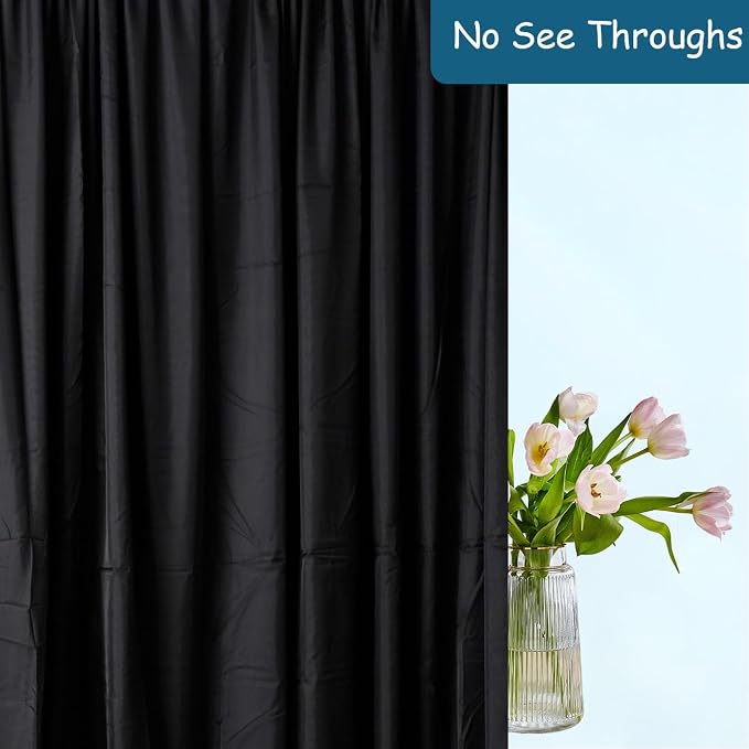 Extra Wide Two Layers One Piece Trade Show Booth Backdrop, Black, 20x10ft | Chiffon Tulle & Polyester, Extra Wide Blackout Curtains, Theatrical Backdrops