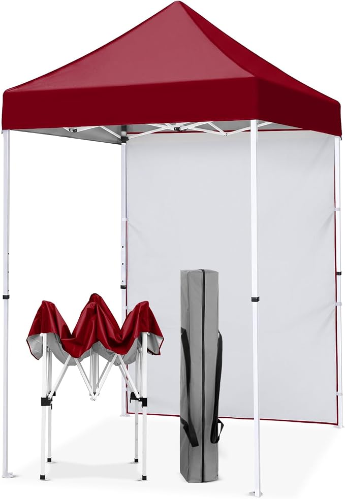 EAGLE PEAK Pop up Canopy 5x5, Outdoor Portable Canopy Tent with One Removable Sunwall, Carry Bag Included, Burgundy