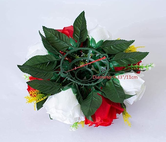 Artificial Flower Centerpieces for Tables: 2pcs of Rose Flower Balls, Flower Kissing Balls, Fake 15-head Plastic Flower Roses with Base for Birthday Party Christmas Home Wedding Decor (Red White)