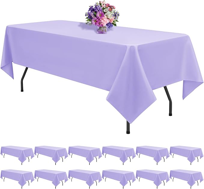 12 Pack Lavender Tablecloths for Rectangle Tables 60 x 102 Inch Polyester Tablecloth 6 Foot Rectangle Table Cloth Wrinkle Resistant Washable Fabric Table Cover for Party Wedding Banquet Events