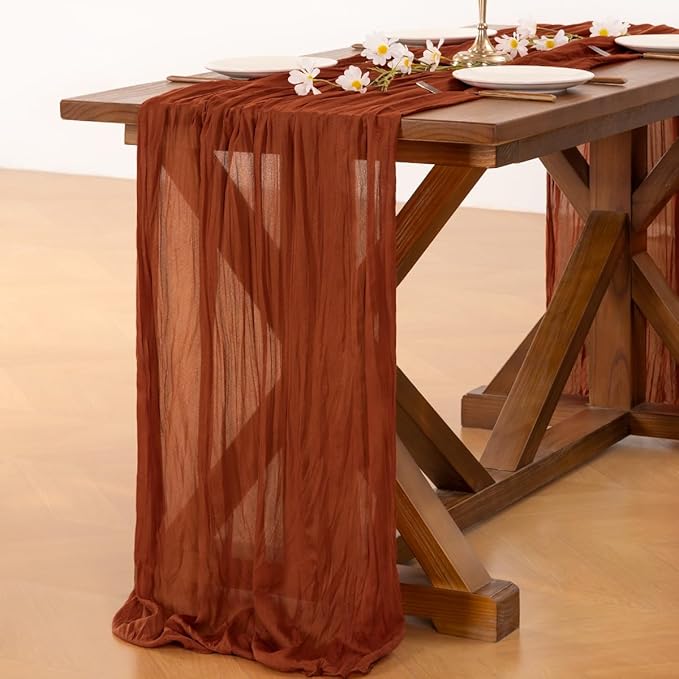 Socomi 10pcs Terracotta Valentine's Day Cheesecloth Table Runner Boho Rustic Gauze 120 inch 10FT Cheese Cloth Runner for Wedding Party Baby Shower Birthday Home Decor Holiday Decorations