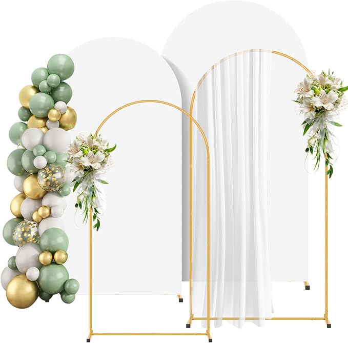 2 Pack Arch Backdrop Stand and Cover Set (7.2FT/6FT), Balloon Arch Stand, Metal Background Arch Stand, Backdrop Arch Frame, Wedding Arch for Backdrop (White Cover)