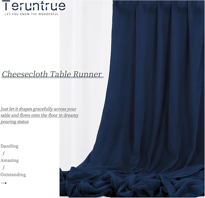 Teruntrue 24 Packs Navy Blue Cheesecloth Table Runner,10ft Rustic Gauze Boho Wedding Table Runner Decoration, Wedding Table Decor Sheer Table Runner for Wedding Party Bridal Shower Table