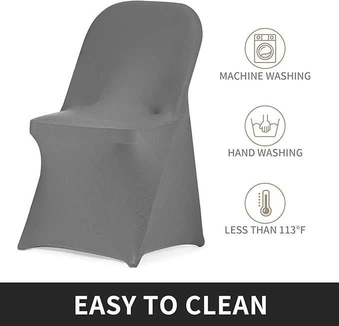 Peomeise Stretch Spandex Folding Chair Cover for Wedding Party Dining Banquet Event (Grey,25pcs)