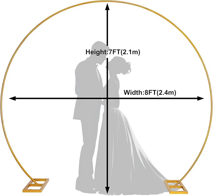 Liacere Wokceer Wedding Arch 7*8FT Round Backdrop Stand Gold Metal Circle Backdrop Stand Circle Balloon Arch Stand Frame for Birthday Party Bridal Shower Anniversary Ceremony Candy Tables Celebration