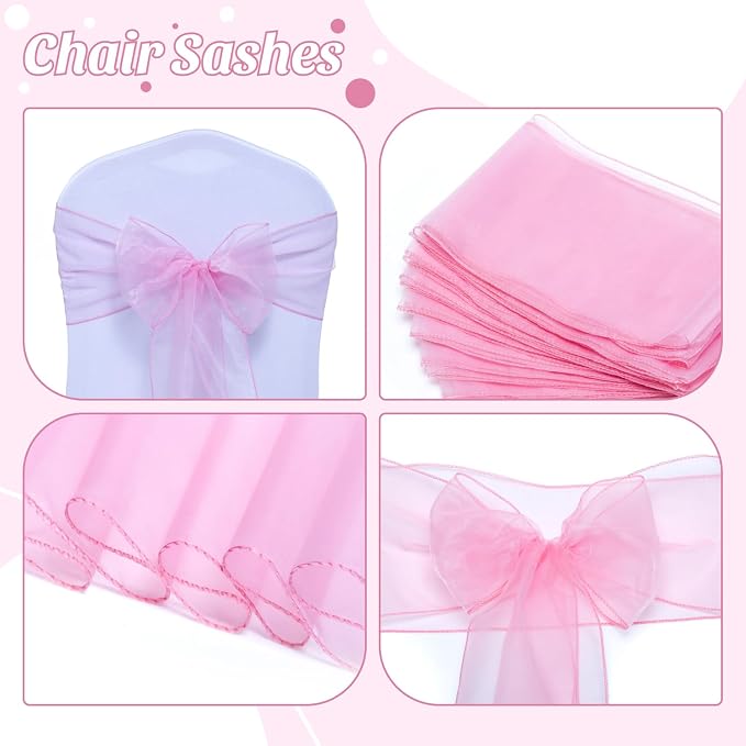 MDS® Pack of 75 Organza Chair Sashes for Wedding Decoration, Reusable Sheer Chair Bows for Banquet Chair Cover, Reception, Bridal Shower, Baby Shower, Birthday Party & Special Events - Blush Pink