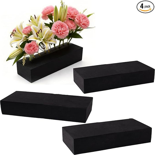 4 Piece Reusable Floral Foam Blocks black, 11.8 x 4.7 x 2 Inch, Water Resistant, for Artificial Flower Arrangements, Outdoor Planters, Wedding Decor (4, 11.8 x 4.7 x 2)
