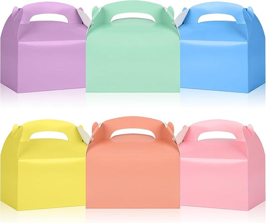 DjinnGlory 36-Pack Pastel Party Favor Treat Boxes with Handles, Rainbow Colors Goodie Boxes Perfect for Birthdays, Weddings, Baby Showers, and Special Events 6.18 x 3.58 x 3.38 Inches
