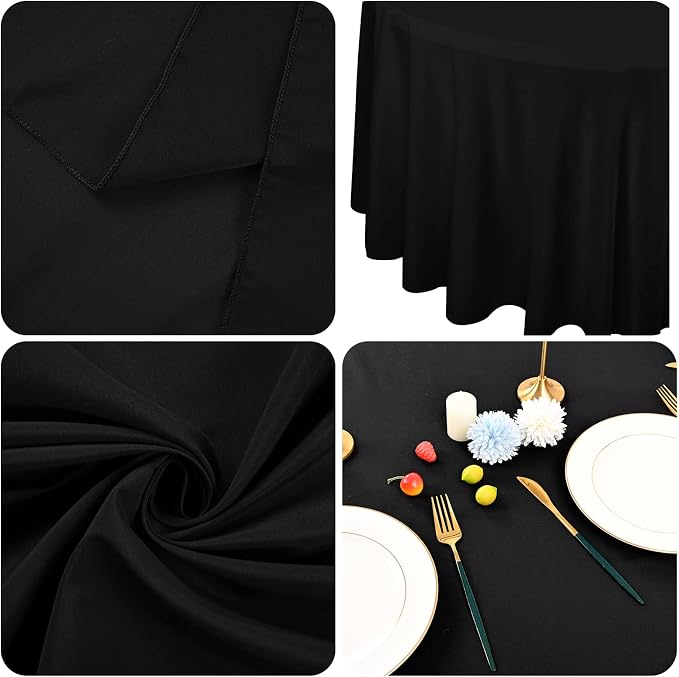 fani 8 Pack 120 Inch Round Tablecloth, Black Polyester Fabric Table Cloth for Round Table, Stain and Wrinkle Washable Table Cover for Wedding Party Dining Table Buffet Banquet Restaurant and Camping