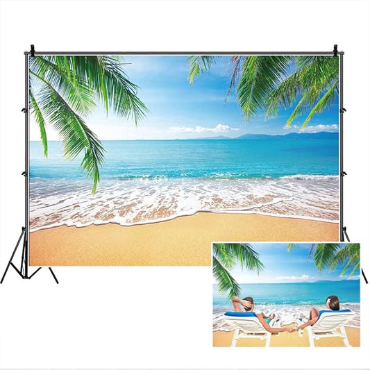 DASHAN 10x6ft Polyester Tropical Beach Backdrop Ocean Hawaiian Luau Party Summer Sea Sailor Beach Birthday Sandy Beach Palm Tree Photography Background Wedding Bridal Shower Nautical Photo Prop