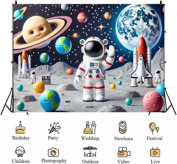 Space Astronaut Photo Backdrop Astronaut Outer Space Party Photography Background Out Space Galaxy Planets Astronaut Baby Shower Backdrop Solar System Planets Galaxy Boys Birthday Banner(B, 6x4feet)