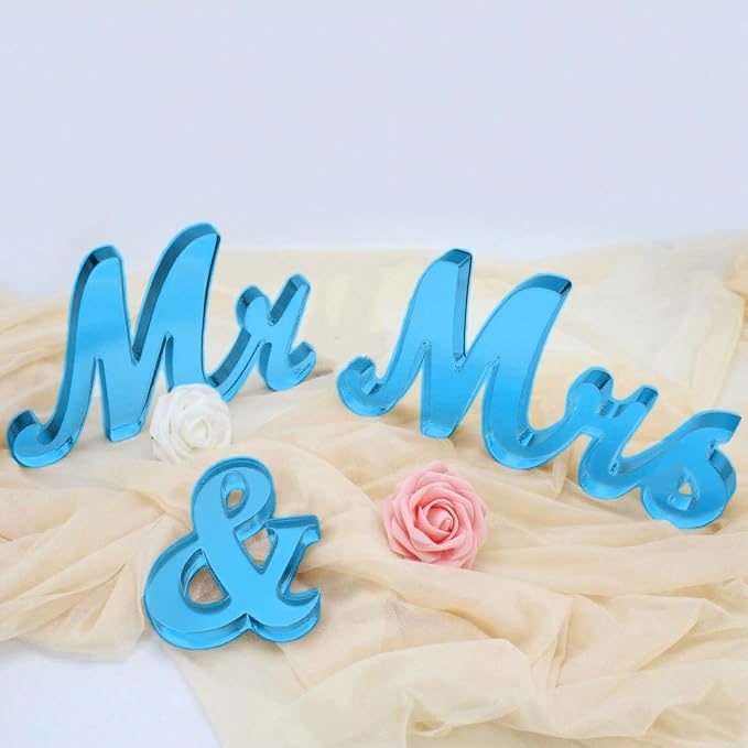 Mr & Mrs Sign for Wedding Table Decor,Large Acrylic Mr and Miss Sign,Photo Props, Freestanding Wedding Centerpiece Table Letters Wedding Decorations for Anniversary,Engagement,Party (Translucent Blue, 0.78'')