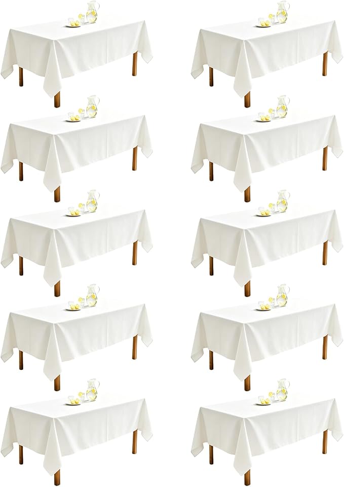 WIGENIUS 10 Pack White Table Cloth Rectangle Tablecloths 60X126 Inch,Polyester Table Cloth for 8 Foot Rectangle Tables,Wrinkle Resistant Washable Fabric Table Covers for Party,Wedding Banquet
