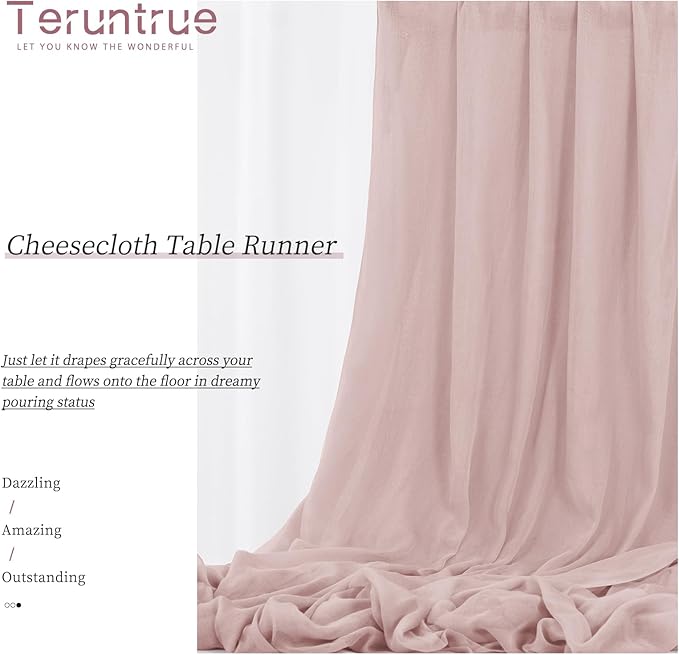 Teruntrue 24 Packs Pink Cheesecloth Table Runner,10ft Rustic Gauze Boho Wedding Table Runner Decoration, Wedding Table Decor Sheer Table Runner for Wedding Party Bridal Shower Table
