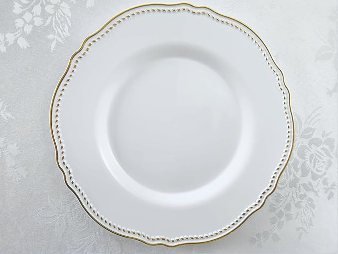 " OCCASIONS " 150pcs set (25 Guests)-Wedding Plastic Plates & cutlery -Disposable heavyweight Dinnerware 10.25'', 7.5'' + Silverware w/double fork (Rochelle White & Gold)