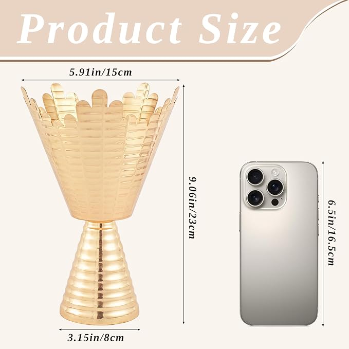 Gold Vases for Centerpieces 2 Pcs: 9in Tall Vases Centrepieces for Tables Decorations, Gold Flower Vases for Wedding, Home, Party & Anniversary
