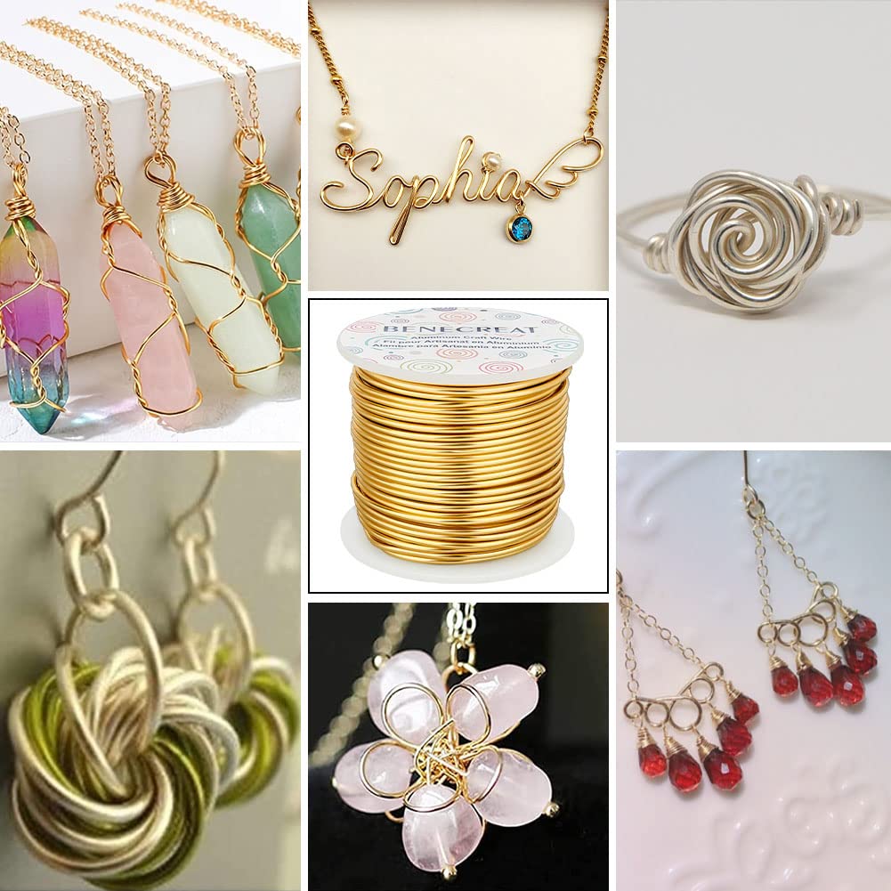 BENECREAT 12 17 18 Gauge Aluminum Wire - 100FT Gold Anodized Jewelry Craft Wire for Air Plant Gardening, Model Making