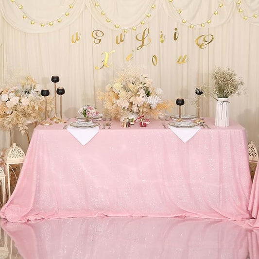 Juya Delight 50" x 80" Pink Sequin Tablecloth Rectangle for Wedding Birthday Party Festival Ceremony Cake Dessert Table