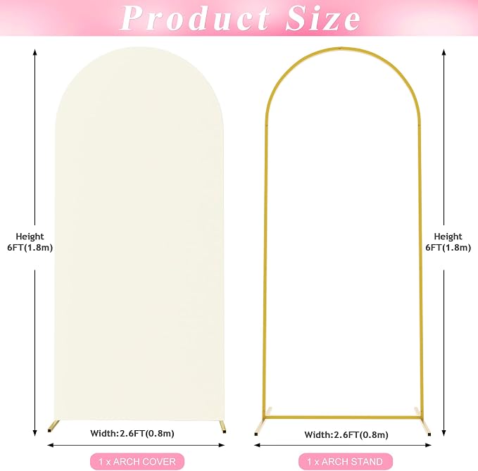 Wokceer 6 FT Wedding Arch Stand and Arch Cover, Metal Arch Backdrop Stand with Arch Stand Cover for Birthday Party Wedding Ceremony Bridal Baby Shower Event Decor, Ivory, DoorCover 0.8M-Ivory-K