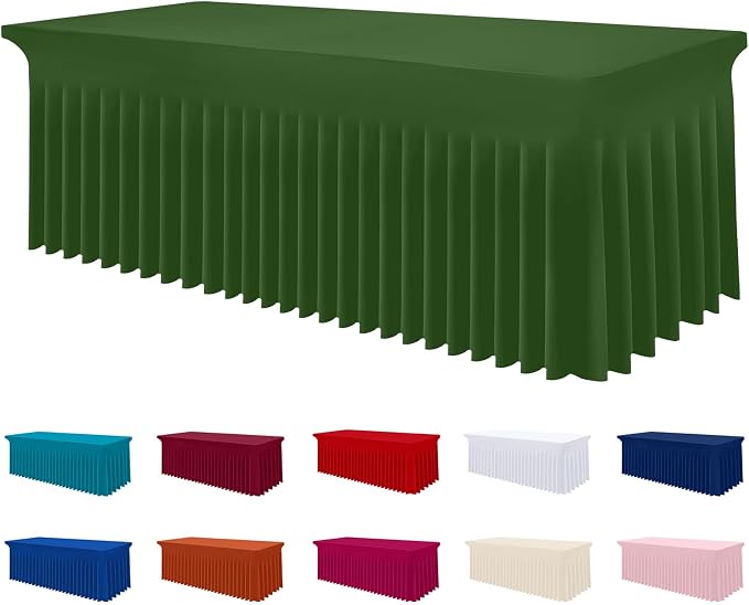 Smiry Spandex Tablecloth, Elastic Fitted Stretch Tablecloth for 6FT Rectangle Tables, Waterproof Washable Table Cover Skirt for Outdoor, Wedding, Banquet & Parties (Olive Green, 72Lx30Wx30H Inch)