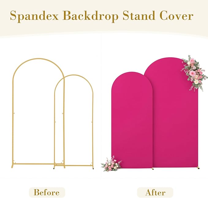 Hot Pink Arch Cover 2 Set-7.2FT, 6FT Arch Backdrop Cover Spandex Fitted Wedding Arch Stand Covers for Bridal Shower Baby Shower Birthday Party Ceremony Banquet Photo Background Decorations