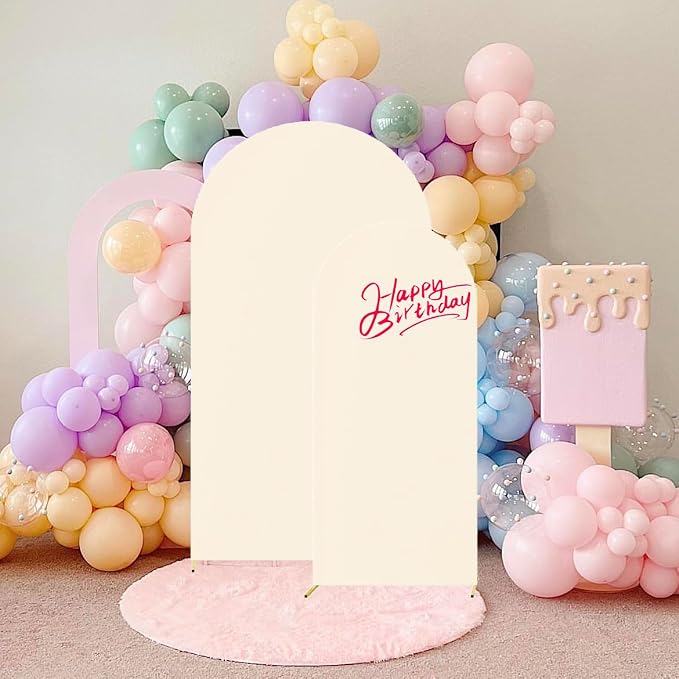 HAINARverS Set of 2 Wedding Arch Cover 6FT,7.2FT Spandex Fitted Stretchy Arch Stand Covers,2 Sided Round Top Chiara Backdrop Cover for Birthday Party Banquet Baby Shower Arch Decoration(Beige)