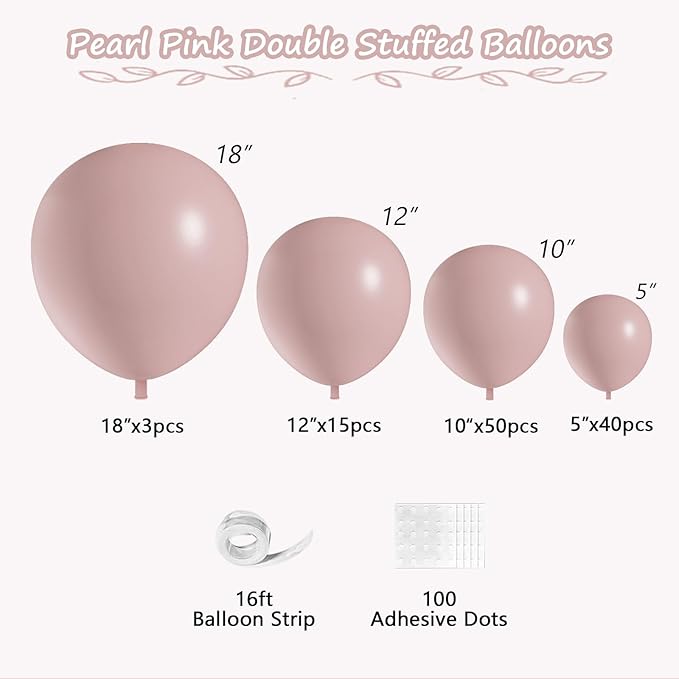 108Pcs Dusty Pink Double Stuffed Balloons Different Size, 18/12/10/5 inch Dusty Rose Matte Pink Balloons Garland Arch kit for Boho Birthday Wedding Baptism Bridal Baby Shower Party