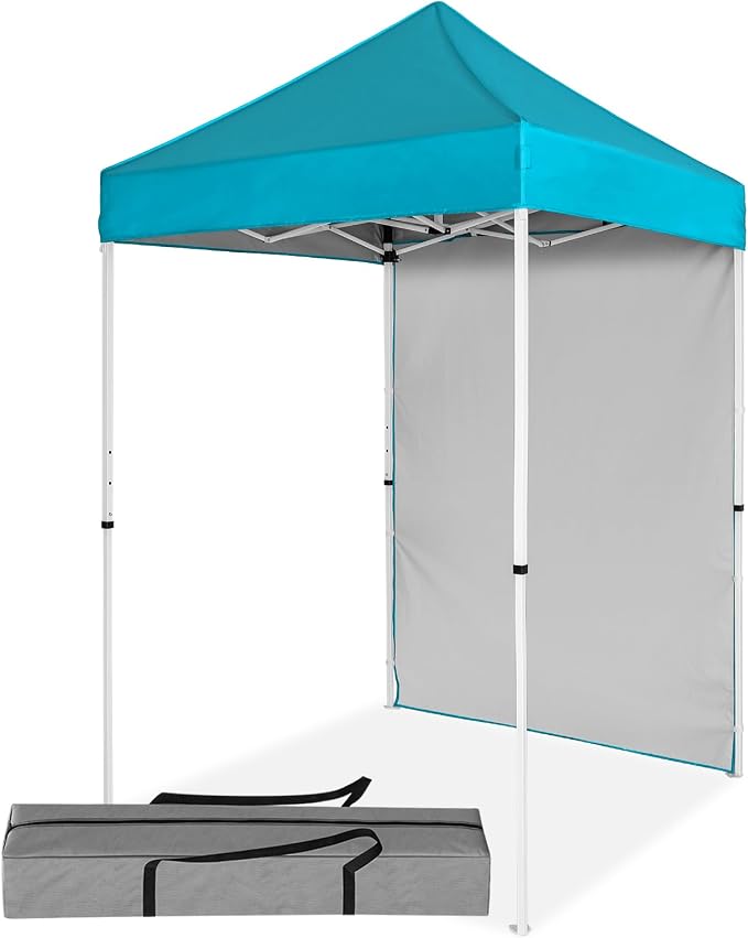 5x5 Pop Up Canopy Tent with One Sidewall, Instant Portable Beach Canopy, Outdoor Tent with Carry Bag for Camping, Sports, Tailgating, Events, Turquoise