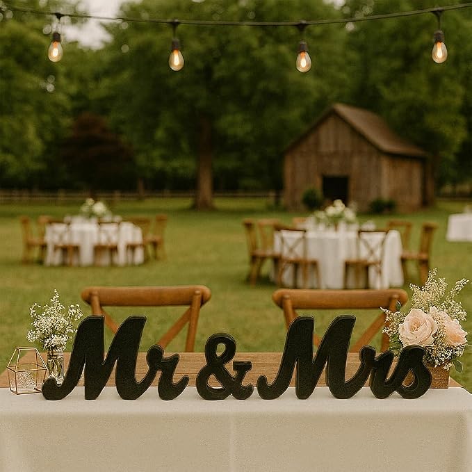 Mr & Mrs Sign for Wedding Table, Wedding Decorations for Reception, Large Wooden Letters Centerpieces Decor for Sweetheart Table, Ceremony, Anniversary, Party and Valentine's Day(Black)