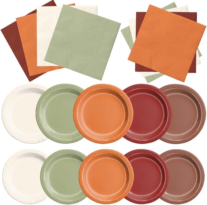 CMUSKO Fall Wedding Decorations - 60Pcs Sage Green Orange Plates & Napkins Set Autumn Thanksgiving Fall In love Bridal Shower Tableware