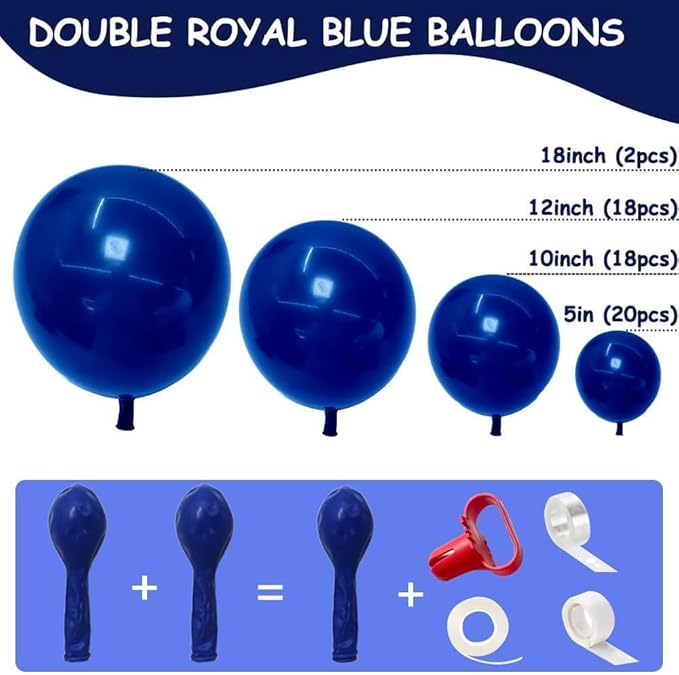 Royal Blue Latex Balloons Different Sizes Double Stuffed Dark Navy Blue Balloon Garland Arch Kit for Graduation Birthday Baby Shower Wedding Independence Memorial Day Party Decorations