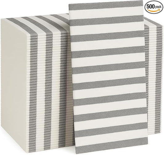 Made in Italy Linen-Feel Disposable Guest Towels - Premium Airlaid Cloth-Like Bathroom Napkins, Soft & Absorbent Luxury Hand Towels, Elegant Striped Dinner Napkins for Parties, Events, Bulk 500 Count