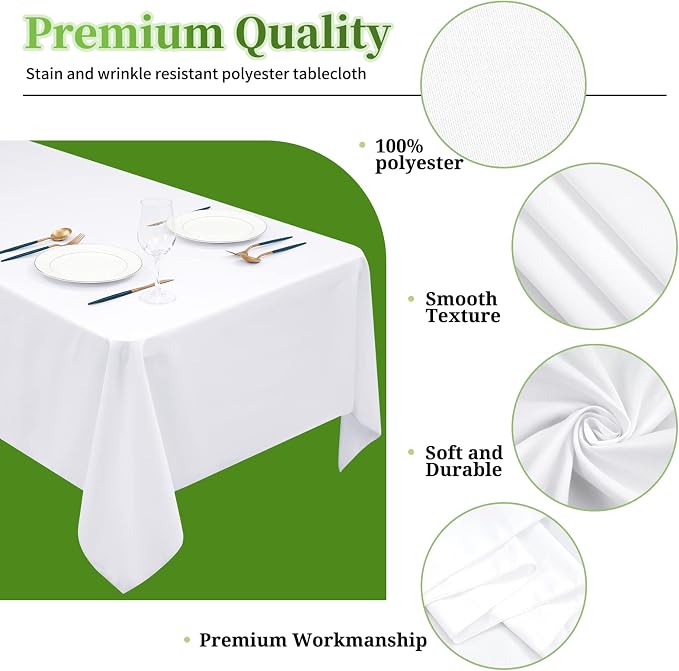 12 Pack White Tablecloths for Rectangle Tables Stain and Wrinkle Resistant Washable Polyester Tablecloth 60 x 102 Inch Table Cloth Rectangle Table 6 Foot Rectangle Table Cloth for Wedding Party