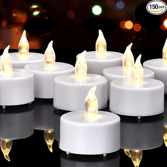 Battery Operated Tea Light Candles:150 Pack Flameless LED Realistic Flickering Candles 200+ Hours Electric Fake Candle in Warm White Ideal for Party, Wedding, Birthday, Gifts and Home Decoration