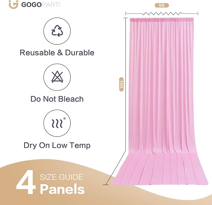 20x16ft Baby Pink Backdrop Curtain for Party, 4 Panels Wrinkle Free 16 Foot Long Polyester Photo Backdrop Drapes Photography Background for Wedding Birthday Gathing