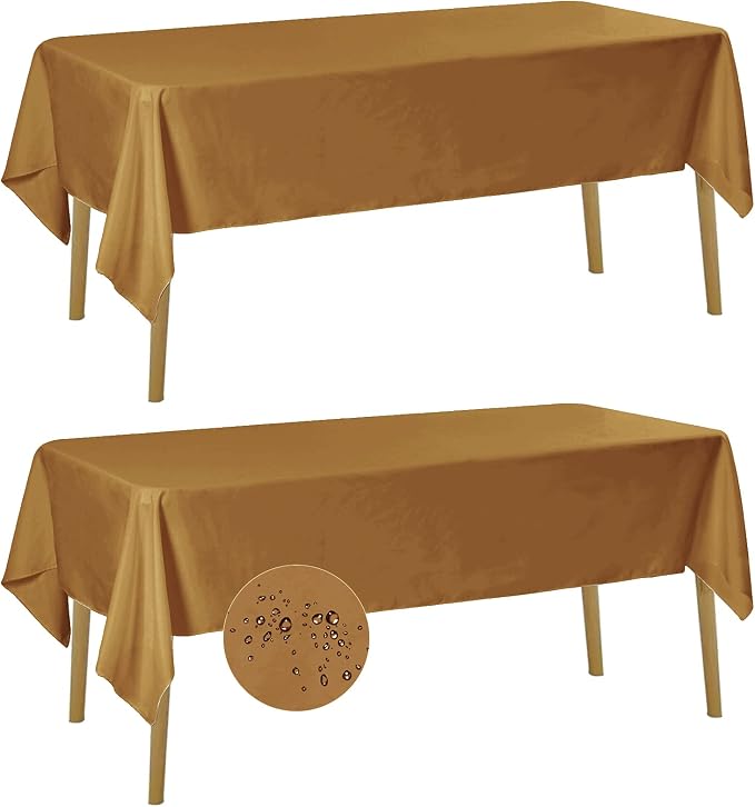 Fokitut 2 Pack Waterproof Rectangle Tablecloth, 60x120 Inch,Stain Resistant and Wrinkle Polyester Table Cloth, Fabric Table Cover for Kitchen Dining, Wedding, Party, Holiday Dinner-Gold