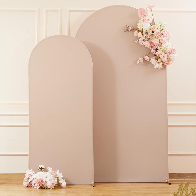 Nude Arch Covers Set of 2-7.2 and 6ft Nude Arch Backdrop Cover Spandex Wedding Balloon Arch Stand Covers for Baby Shower Birthday Party Bridal Shower Photo Arch Covers Stretchy Backdrop