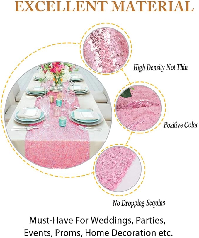 ShinyBeauty Fuchsia Pink Table Runners Pack of 2 Pink Gold Sequin Table Runners 12inx108in Rose Pink Sequin Table Runner 108" Xmas Table Runner for Coffee Table Wedding Table Linen Party Decorations