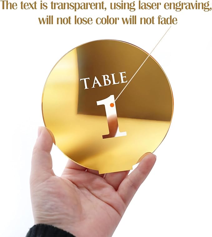 Acrylic Wedding Table Numbers 1-25 with Stands,4.8"Round Mirror Gold Table Number Signs and Holders for Wedding Reception, Party, Event, Centerpiece Decoration