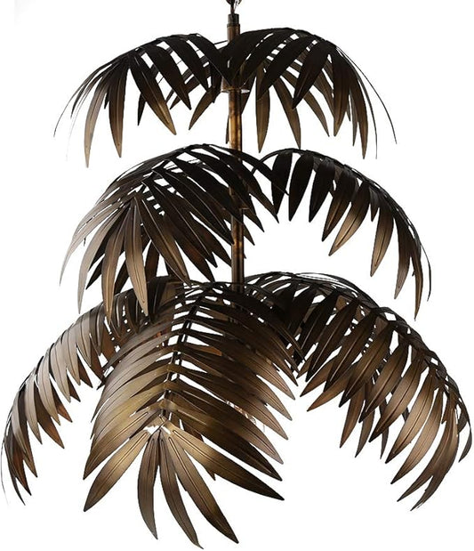 Newrays Vintage Adjustable Tropical Coconut Leaves Chandelier Unique Rustic Tree Lamps Living Room Dining Rooms Bedrooms Kitchen Hanging Lighting Fixtures