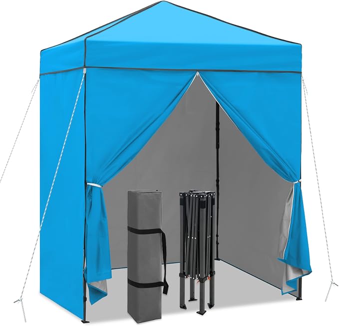 6x4 Pop Up Canopy Tent with Four Wall Panels, Instant Portable Beach Canopy, Outdoor Tent with Carry Bag for Camping, Sports, Tailgating, Events, Light Blue